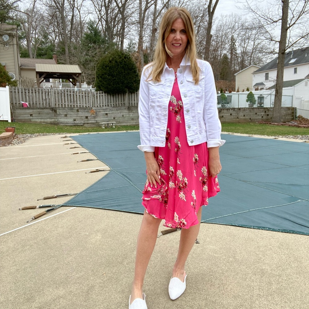Bright pink floral swing dress